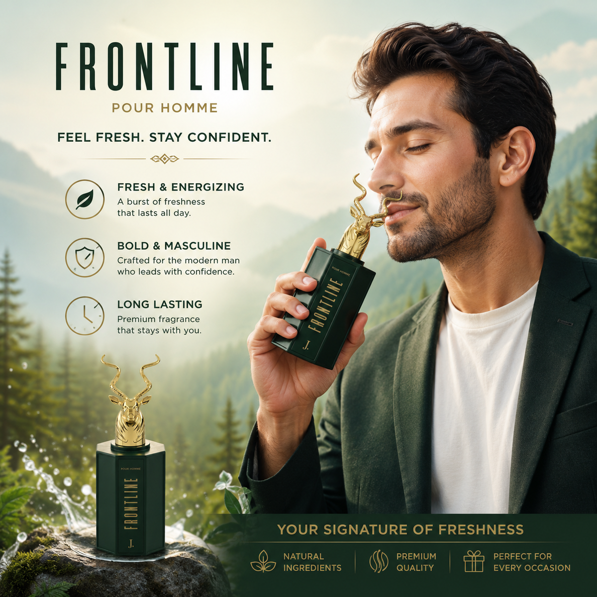 J. Frontline Pour Homme Perfume 100ml – Warm Spicy Woody Fragrance for Men UNIQUE STORE