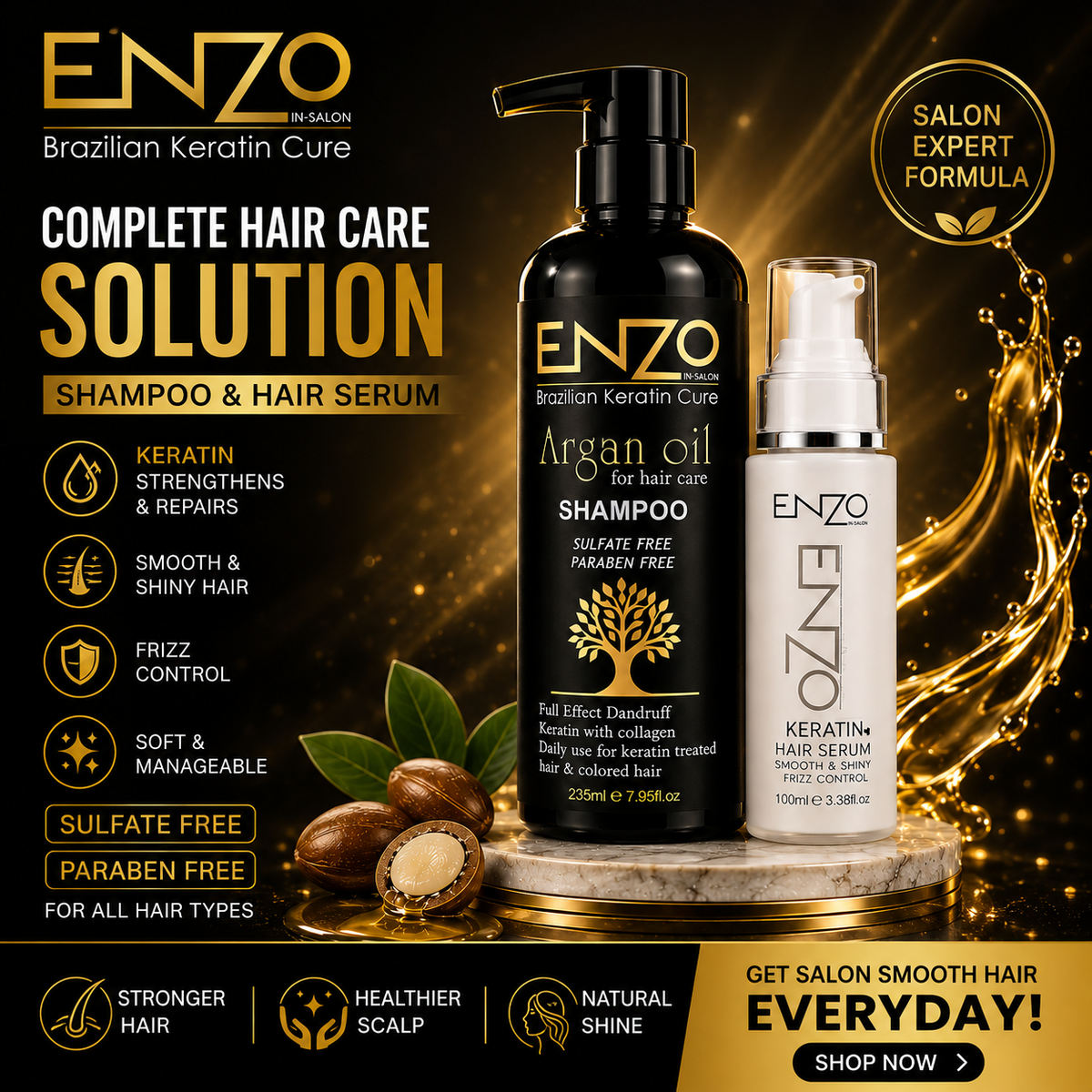 ENZO Hair Serum – Frizz Control, Smooth & Shiny Hair Serum for All Hair Types UNIQUE STORE